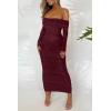imagePRETTYGARDEN Womens Fall Off The Shoulder Maxi Dress Spring Long Sleeve Ruched Fitted Bodycon Club Dresses with SlitWine Red
