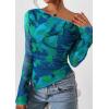 imagePRETTYGARDEN Womens Fall Trendy Off Shoulder Y2k Tops 2025 Tie Dye Mesh Long Sleeve Shirts Asymmetrical Ruched Floral BlouseFloral Green