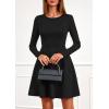 imagePRETTYGARDEN Womens Long Sleeve Cocktail Mini Dress 2025 Fall Crew Neck A Line Homecoming Party Short Dresses Elegant ClassyBlack
