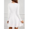imagePRETTYGARDEN Womens Long Sleeve Cocktail Mini Dress 2025 Fall Crew Neck A Line Homecoming Party Short Dresses Elegant ClassyWhite