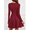 imagePRETTYGARDEN Womens Long Sleeve Cocktail Mini Dress 2025 Fall Crew Neck A Line Homecoming Party Short Dresses Elegant ClassyWine Red