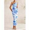 imagePRETTYGARDEN Womens One Shoulder Bodycon Dresses Summer 2025 Ruched Floral Beach Cocktail Wedding Guest DressBlue