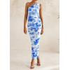 imagePRETTYGARDEN Womens One Shoulder Bodycon Dresses Summer 2025 Ruched Floral Beach Cocktail Wedding Guest DressBlue