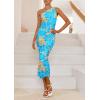 imagePRETTYGARDEN Womens One Shoulder Bodycon Dresses Summer 2025 Ruched Floral Beach Cocktail Wedding Guest DressFloral Light Blue
