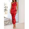 imagePRETTYGARDEN Womens One Shoulder Bodycon Dresses Summer 2025 Ruched Floral Beach Cocktail Wedding Guest DressFloral Rust Red