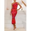 imagePRETTYGARDEN Womens One Shoulder Bodycon Dresses Summer 2025 Ruched Floral Beach Cocktail Wedding Guest DressFloral Rust Red