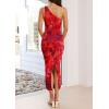 imagePRETTYGARDEN Womens One Shoulder Bodycon Dresses Summer 2025 Ruched Floral Beach Cocktail Wedding Guest DressFloral Rust Red