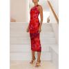 imagePRETTYGARDEN Womens One Shoulder Bodycon Dresses Summer 2025 Ruched Floral Beach Cocktail Wedding Guest DressFloral Rust Red