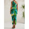 imagePRETTYGARDEN Womens One Shoulder Bodycon Dresses Summer 2025 Ruched Floral Beach Cocktail Wedding Guest DressGreen Floral