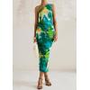 imagePRETTYGARDEN Womens One Shoulder Bodycon Dresses Summer 2025 Ruched Floral Beach Cocktail Wedding Guest DressGreen Floral