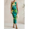 imagePRETTYGARDEN Womens One Shoulder Bodycon Dresses Summer 2025 Ruched Floral Beach Cocktail Wedding Guest DressGreen Floral