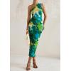 imagePRETTYGARDEN Womens One Shoulder Bodycon Dresses Summer 2025 Ruched Floral Beach Cocktail Wedding Guest DressGreen Floral