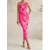 imagePRETTYGARDEN Womens One Shoulder Bodycon Dresses Summer 2025 Ruched Floral Beach Cocktail Wedding Guest DressPink Floral