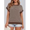imagePRETTYGARDEN Womens Short Sleeve Sweater Spring Summer 2025 Round Neck Striped Pullover Cap Sleeve Knit Sweater Vest TopsDark Brown