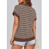 imagePRETTYGARDEN Womens Short Sleeve Sweater Spring Summer 2025 Round Neck Striped Pullover Cap Sleeve Knit Sweater Vest TopsDark Brown
