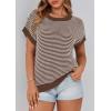 imagePRETTYGARDEN Womens Short Sleeve Sweater Spring Summer 2025 Round Neck Striped Pullover Cap Sleeve Knit Sweater Vest TopsDark Brown