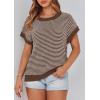 imagePRETTYGARDEN Womens Short Sleeve Sweater Spring Summer 2025 Round Neck Striped Pullover Cap Sleeve Knit Sweater Vest TopsDark Brown