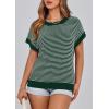 imagePRETTYGARDEN Womens Short Sleeve Sweater Spring Summer 2025 Round Neck Striped Pullover Cap Sleeve Knit Sweater Vest TopsDark Green