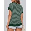 imagePRETTYGARDEN Womens Short Sleeve Sweater Spring Summer 2025 Round Neck Striped Pullover Cap Sleeve Knit Sweater Vest TopsDark Green
