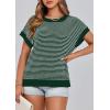 imagePRETTYGARDEN Womens Short Sleeve Sweater Spring Summer 2025 Round Neck Striped Pullover Cap Sleeve Knit Sweater Vest TopsDark Green
