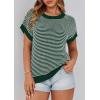 imagePRETTYGARDEN Womens Short Sleeve Sweater Spring Summer 2025 Round Neck Striped Pullover Cap Sleeve Knit Sweater Vest TopsDark Green