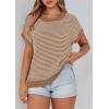 imagePRETTYGARDEN Womens Short Sleeve Sweater Spring Summer 2025 Round Neck Striped Pullover Cap Sleeve Knit Sweater Vest TopsDark Khaki