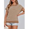 imagePRETTYGARDEN Womens Short Sleeve Sweater Spring Summer 2025 Round Neck Striped Pullover Cap Sleeve Knit Sweater Vest TopsDark Khaki