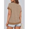imagePRETTYGARDEN Womens Short Sleeve Sweater Spring Summer 2025 Round Neck Striped Pullover Cap Sleeve Knit Sweater Vest TopsDark Khaki