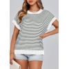imagePRETTYGARDEN Womens Short Sleeve Sweater Spring Summer 2025 Round Neck Striped Pullover Cap Sleeve Knit Sweater Vest TopsStriped White Dark Green