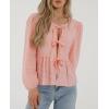 imagePRETTYGARDEN Womens Spring Fall Babydoll Peplum Blouse Shirt Puff Long Sleeve Bow Tie Front Trendy Cute Y2K Going Out TopsPlaid Pink