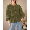 imagePRETTYGARDEN Womens Spring Fall Babydoll Peplum Blouse Shirt Puff Long Sleeve Bow Tie Front Trendy Cute Y2K Going Out TopsSolid Army Green