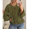 imagePRETTYGARDEN Womens Spring Fall Babydoll Peplum Blouse Shirt Puff Long Sleeve Bow Tie Front Trendy Cute Y2K Going Out TopsSolid Army Green
