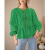 imagePRETTYGARDEN Womens Spring Fall Babydoll Peplum Blouse Shirt Puff Long Sleeve Bow Tie Front Trendy Cute Y2K Going Out TopsSolid Green