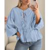 imagePRETTYGARDEN Womens Spring Fall Babydoll Peplum Blouse Shirt Puff Long Sleeve Bow Tie Front Trendy Cute Y2K Going Out TopsSolid Light Blue