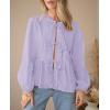 imagePRETTYGARDEN Womens Spring Fall Babydoll Peplum Blouse Shirt Puff Long Sleeve Bow Tie Front Trendy Cute Y2K Going Out TopsSolid Light Purple