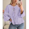 imagePRETTYGARDEN Womens Spring Fall Babydoll Peplum Blouse Shirt Puff Long Sleeve Bow Tie Front Trendy Cute Y2K Going Out TopsSolid Light Purple
