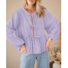 imagePRETTYGARDEN Womens Spring Fall Babydoll Peplum Blouse Shirt Puff Long Sleeve Bow Tie Front Trendy Cute Y2K Going Out TopsSolid Light Purple
