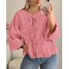 imagePRETTYGARDEN Womens Spring Fall Babydoll Peplum Blouse Shirt Puff Long Sleeve Bow Tie Front Trendy Cute Y2K Going Out TopsSolid Pink