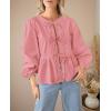 imagePRETTYGARDEN Womens Spring Fall Babydoll Peplum Blouse Shirt Puff Long Sleeve Bow Tie Front Trendy Cute Y2K Going Out TopsSolid Pink
