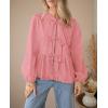 imagePRETTYGARDEN Womens Spring Fall Babydoll Peplum Blouse Shirt Puff Long Sleeve Bow Tie Front Trendy Cute Y2K Going Out TopsSolid Pink