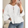 imagePRETTYGARDEN Womens Spring Fall Babydoll Peplum Blouse Shirt Puff Long Sleeve Bow Tie Front Trendy Cute Y2K Going Out TopsWhite
