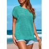imagePRETTYGARDEN Womens Spring Tops 2025 Summer Shirts Crochet Cap Sleeve Sweater Pullover Cute Beach Vacation ClothesBlue Green
