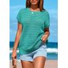 imagePRETTYGARDEN Womens Spring Tops 2025 Summer Shirts Crochet Cap Sleeve Sweater Pullover Cute Beach Vacation ClothesBlue Green