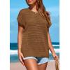 imagePRETTYGARDEN Womens Spring Tops 2025 Summer Shirts Crochet Cap Sleeve Sweater Pullover Cute Beach Vacation ClothesBrown