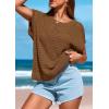 imagePRETTYGARDEN Womens Spring Tops 2025 Summer Shirts Crochet Cap Sleeve Sweater Pullover Cute Beach Vacation ClothesBrown
