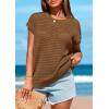 imagePRETTYGARDEN Womens Spring Tops 2025 Summer Shirts Crochet Cap Sleeve Sweater Pullover Cute Beach Vacation ClothesBrown