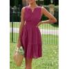 imagePRETTYGARDEN Womens Summer Dresses 2025 Sleeveless V Neck Eyelet Hollow Out Swing A Line Beach Vacation Sun DressBurgundy