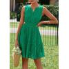 imagePRETTYGARDEN Womens Summer Dresses 2025 Sleeveless V Neck Eyelet Hollow Out Swing A Line Beach Vacation Sun DressDark Green