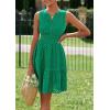 imagePRETTYGARDEN Womens Summer Dresses 2025 Sleeveless V Neck Eyelet Hollow Out Swing A Line Beach Vacation Sun DressDark Green