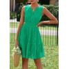 imagePRETTYGARDEN Womens Summer Dresses 2025 Sleeveless V Neck Eyelet Hollow Out Swing A Line Beach Vacation Sun DressGreen